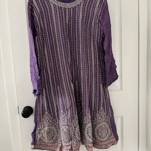 Purple Embroidered Long Sleeve Desi Gharara Suit
